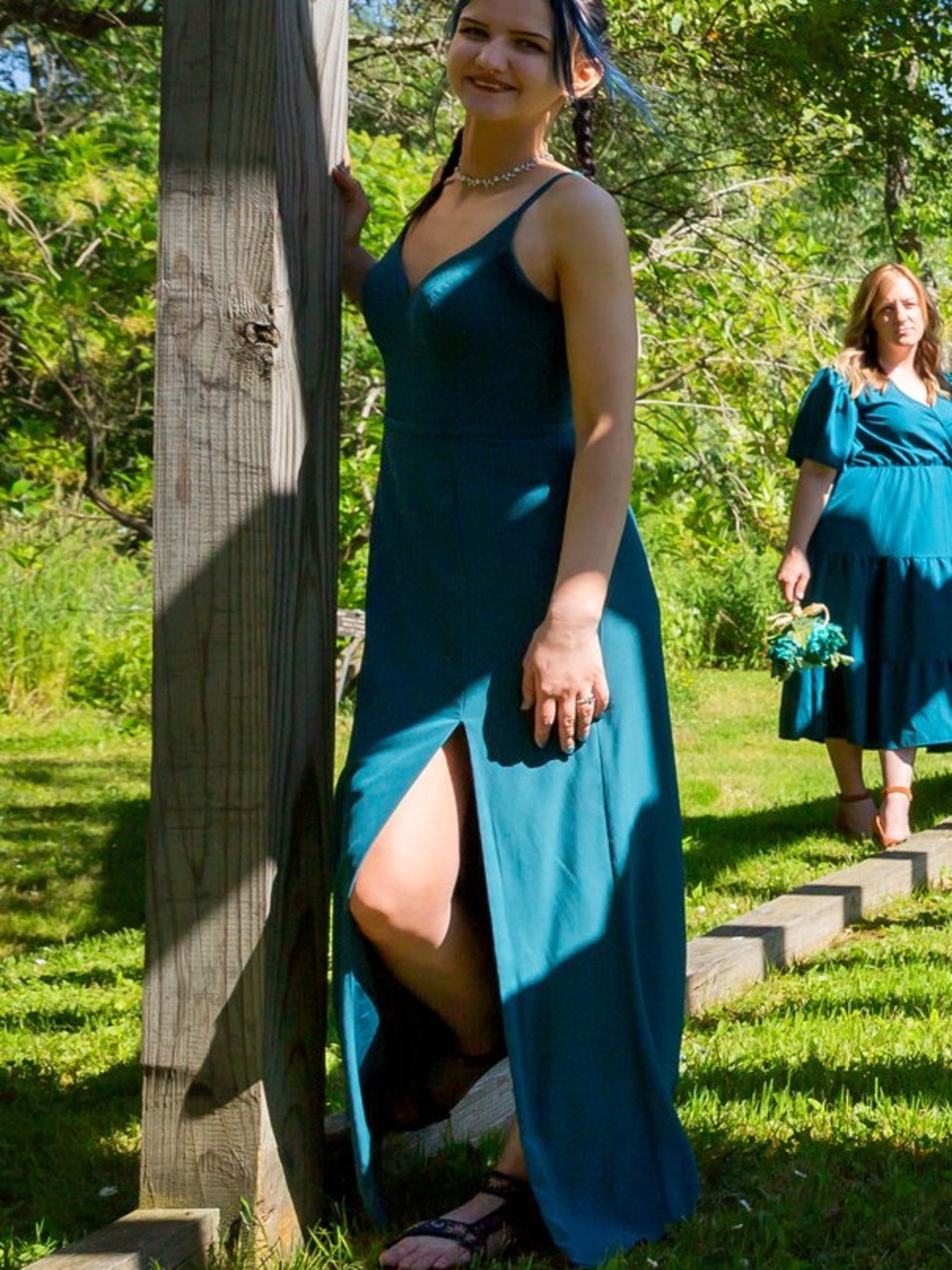 Azazie Blink Chiffon Bridesmaid Dress in Peacock EUC